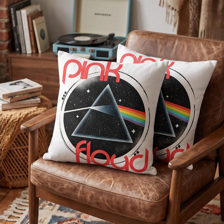 Pink Floyd Pillow Cover - Vintage Dark Side Of The Moon Circle Focus Pink Floyd Pillow Cover - Vintage Dark Side Of The Moon Circle Focus