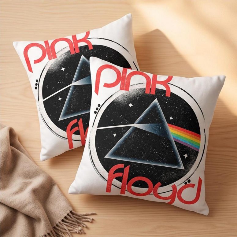 Pink Floyd Pillow Cover - Vintage Dark Side Of The Moon Circle Focus Pink Floyd Pillow Cover - Vintage Dark Side Of The Moon Circle Focus