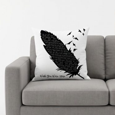 Pink Floyd Pillow Cover - Wish You Were Here Lyrics Black Feather