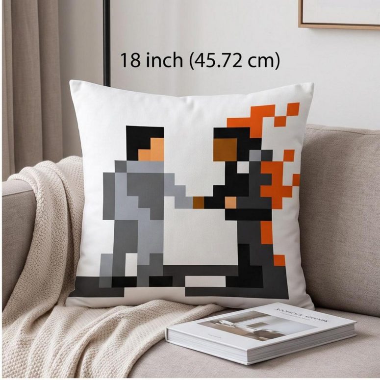 Pink Floyd Pillow Cover - Wish You Were Here ShakeHand Pixel Art