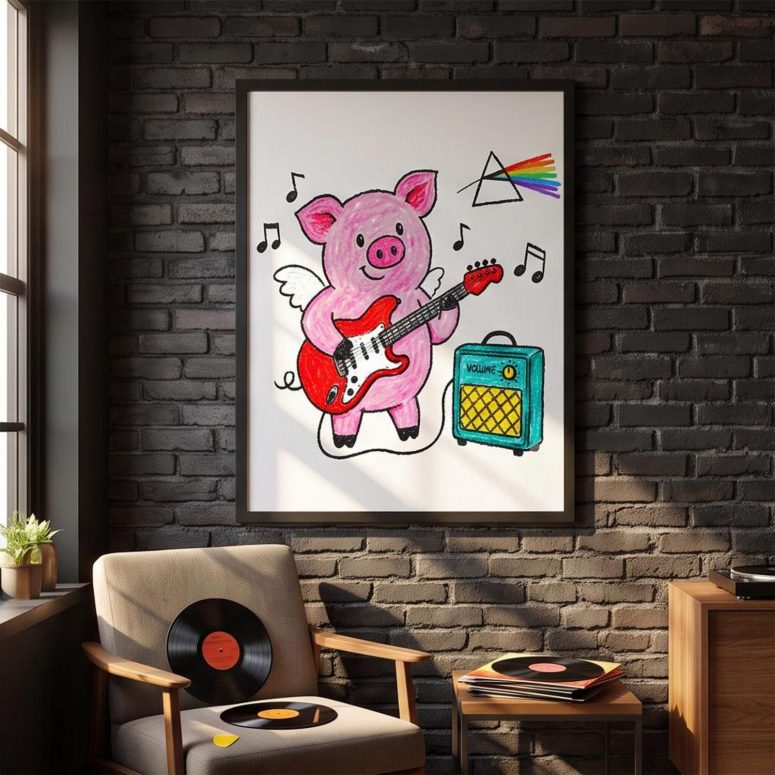 Pink Floyd Poster - Crayon Another Pig In he Band