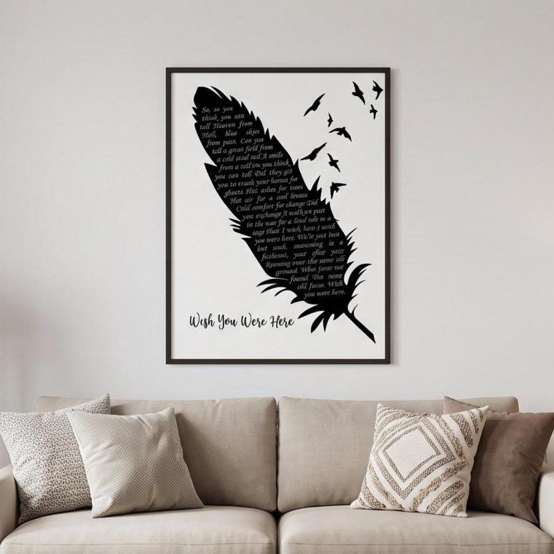 Pink Floyd Poster - Wish You Were Here Lyrics Black Feather