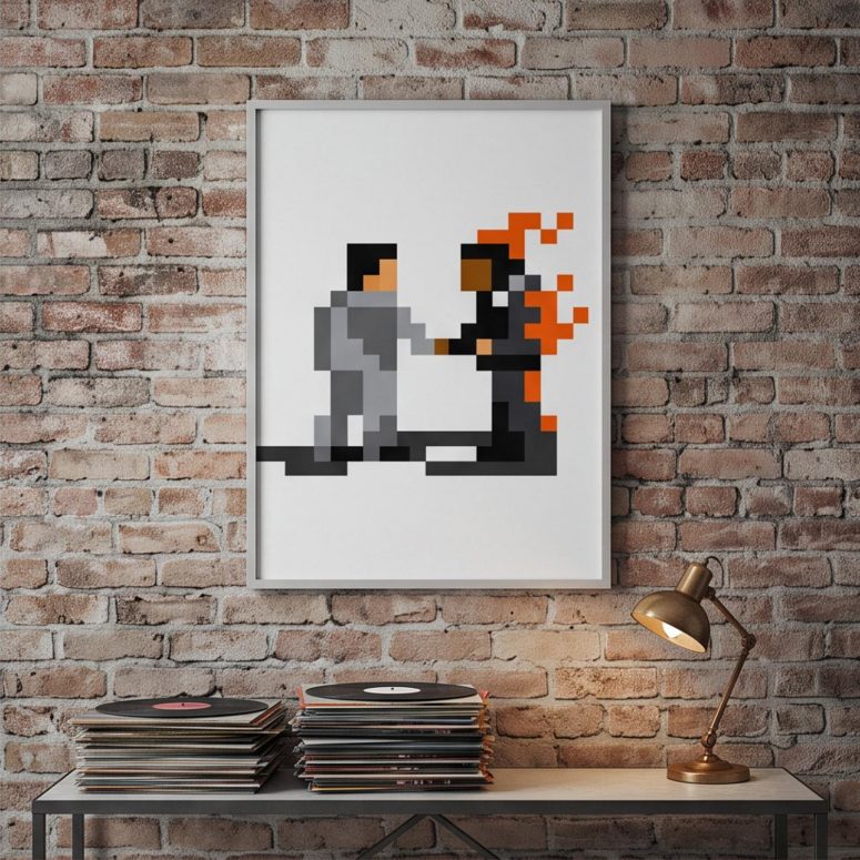 Pink Floyd Poster - Wish You Were Here ShakeHand Pixel Art