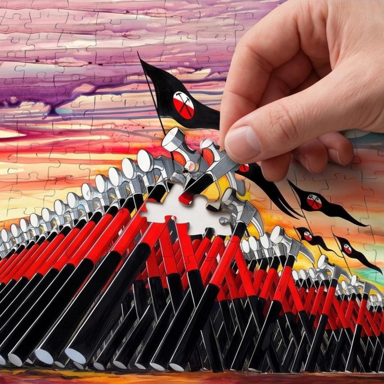 Pink Floyd Puzzle - The Wall Marching Hammers Drawing Art