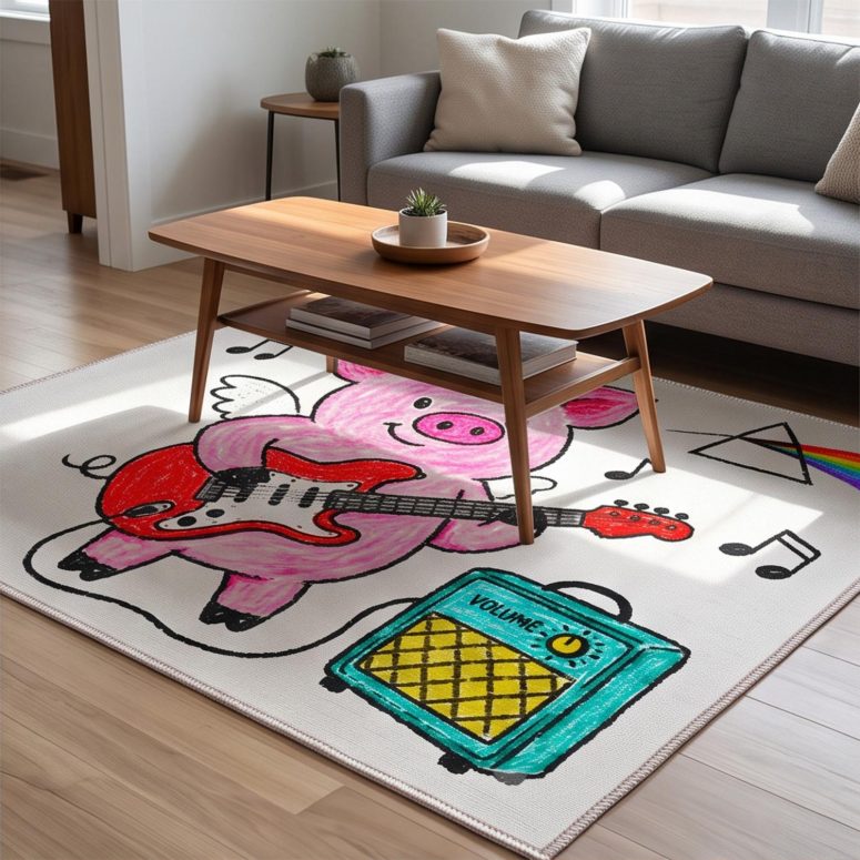 Pink Floyd Rug - Crayon Another Pig In he Band