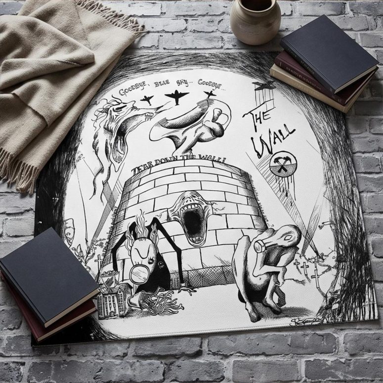 Pink Floyd Rug - Goodbye Blue Sky Tear Down The Wall Pink Floyd Rug - Goodbye Blue Sky Tear Down The Wall
