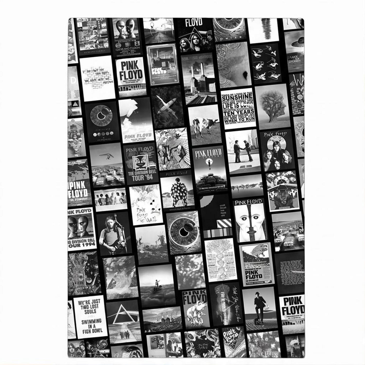 Pink Floyd Rug - Pink Floyd Artwork Poster Collage Black White Pink Floyd Rug - Pink Floyd Artwork Poster Collage Black White