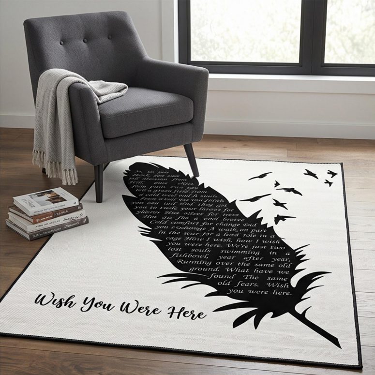Pink Floyd Rug - Wish You Were Here Lyrics Black Feather