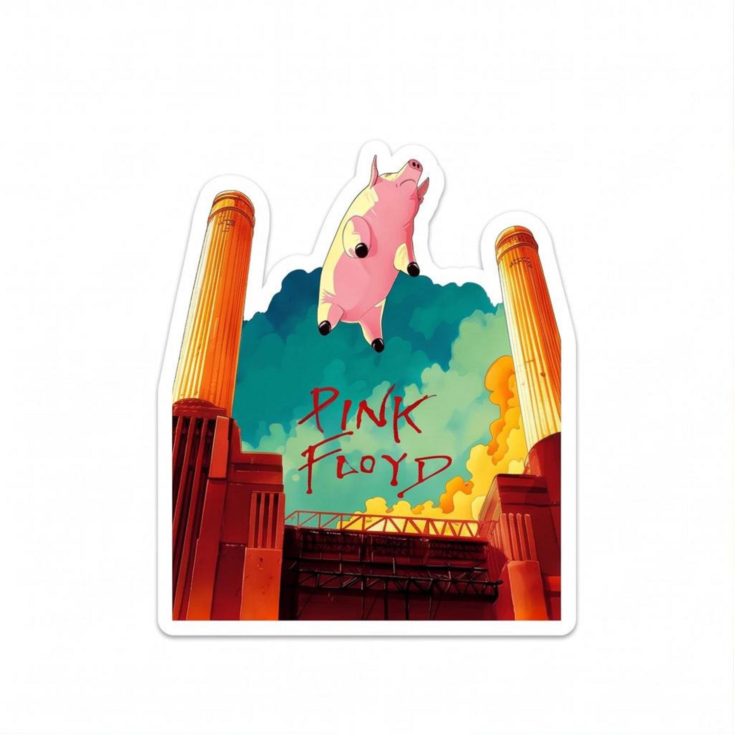 Pink Floyd Sticker - Animals Flying Pig Comic Style Art Print Pink Floyd Sticker - Animals Flying Pig Comic Style Art Print
