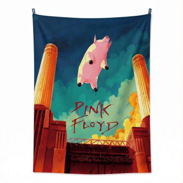 Pink Floyd Tapestry - Animals Flying Pig Comic Style Art Print Pink Floyd Tapestry - Animals Flying Pig Comic Style Art Print