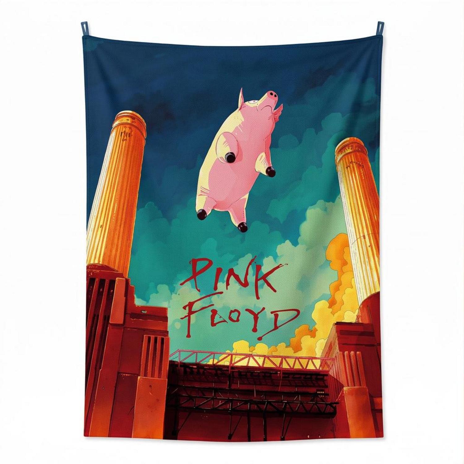 Pink Floyd Tapestry - Animals Flying Pig Comic Style Art Print Pink Floyd Tapestry - Animals Flying Pig Comic Style Art Print