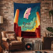 Pink Floyd Tapestry - Animals Flying Pig Comic Style Art Print Pink Floyd Tapestry - Animals Flying Pig Comic Style Art Print