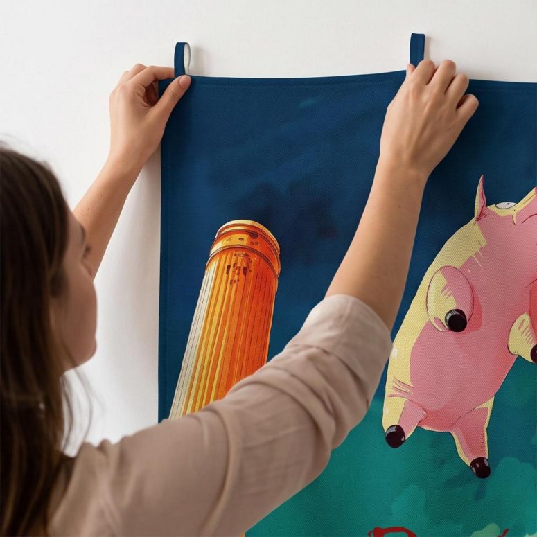 Pink Floyd Tapestry - Animals Flying Pig Comic Style Art Print Pink Floyd Tapestry - Animals Flying Pig Comic Style Art Print