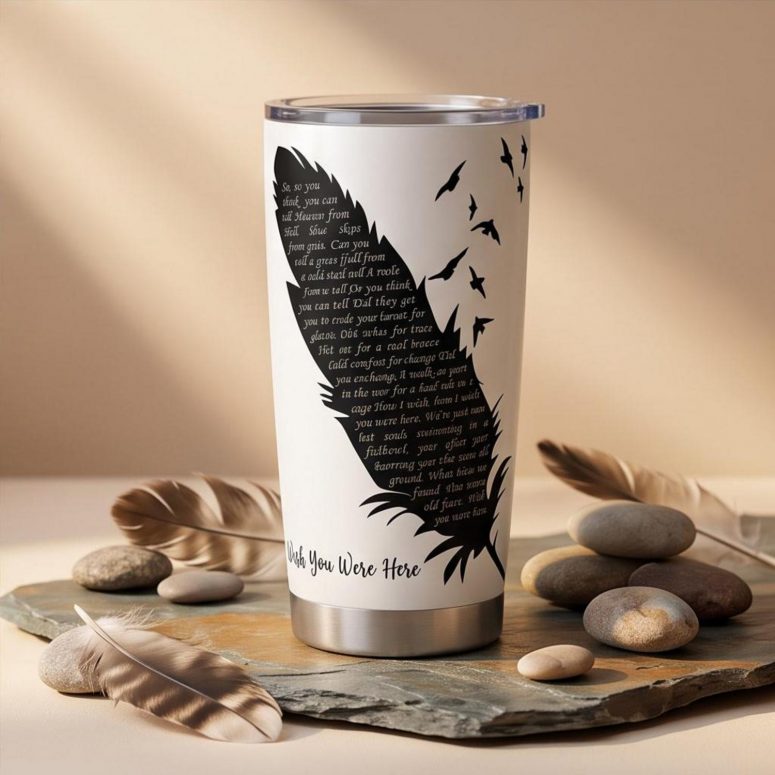 Pink Floyd Tumbler - Wish You Were Here Lyrics Black Feather