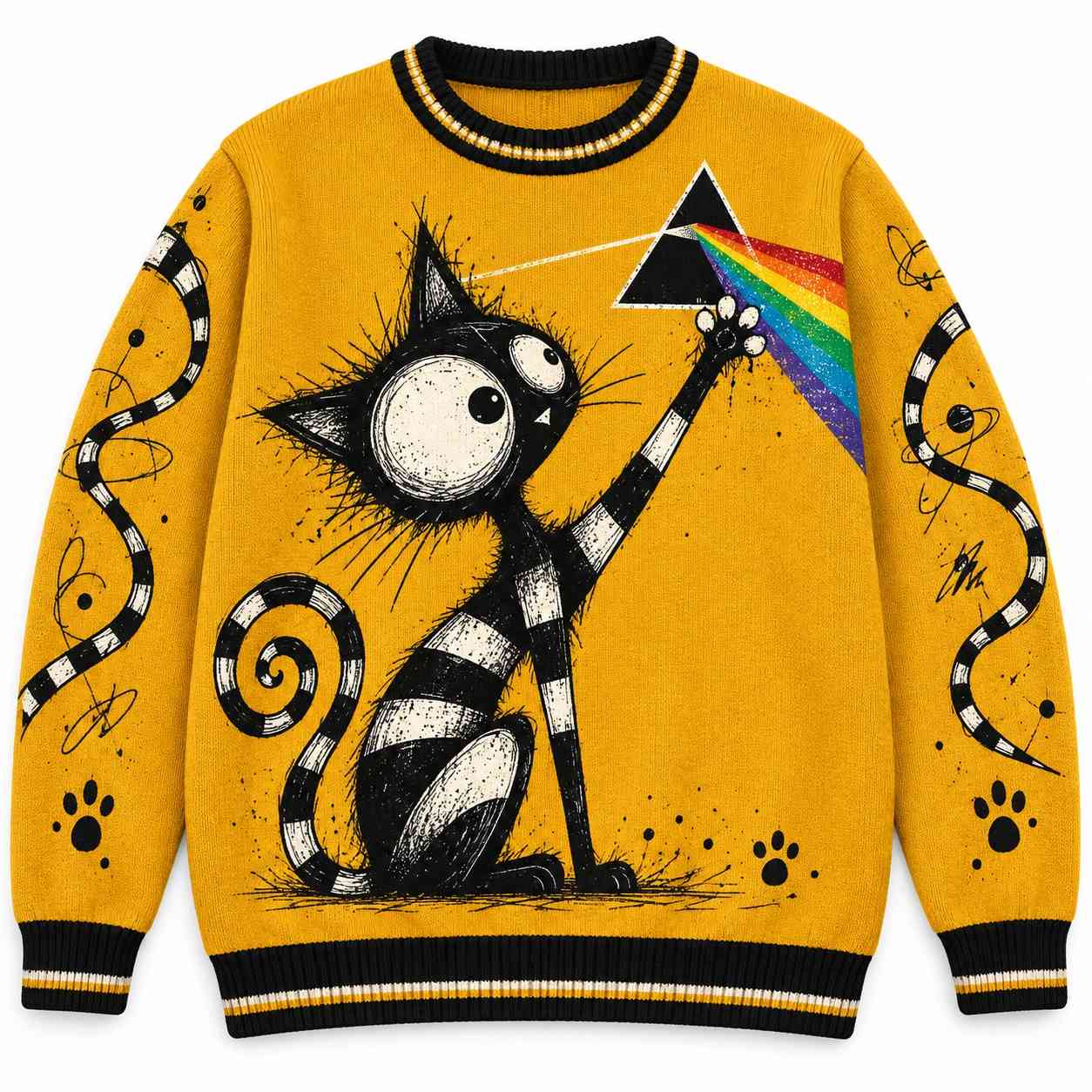 Pink Floyd Ugly Christmas Sweater - Black Cat With Dark Side Of The Moon Pink Floyd Ugly Christmas Sweater - Black Cat With Dark Side Of The Moon