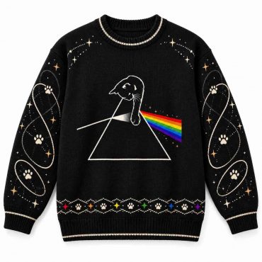 Pink Floyd Ugly Christmas Sweater - Cat Playing With Dark Side Of The Moon
