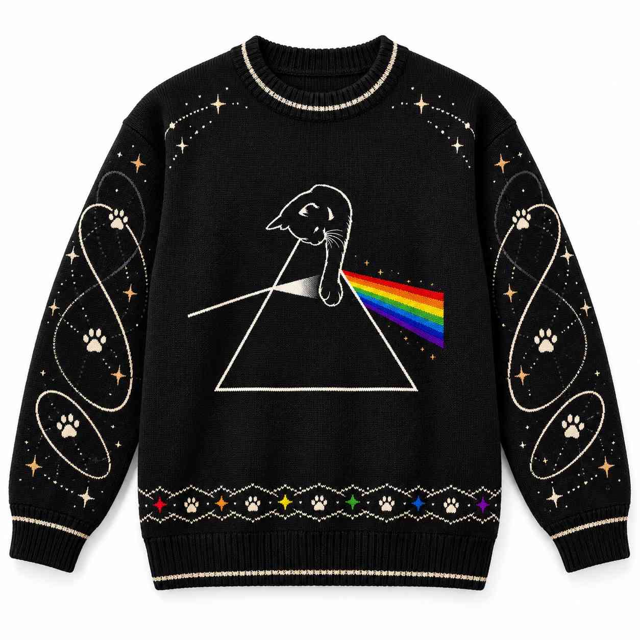 Pink Floyd Ugly Christmas Sweater - Cat Playing With Dark Side Of The Moon Pink Floyd Ugly Christmas Sweater - Cat Playing With Dark Side Of The Moon