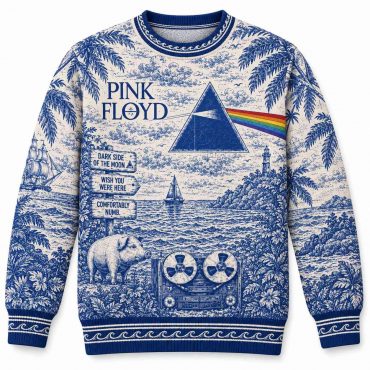 Pink Floyd Ugly Christmas Sweater - Dark Side Of The Moon Animals French Toile Print Style