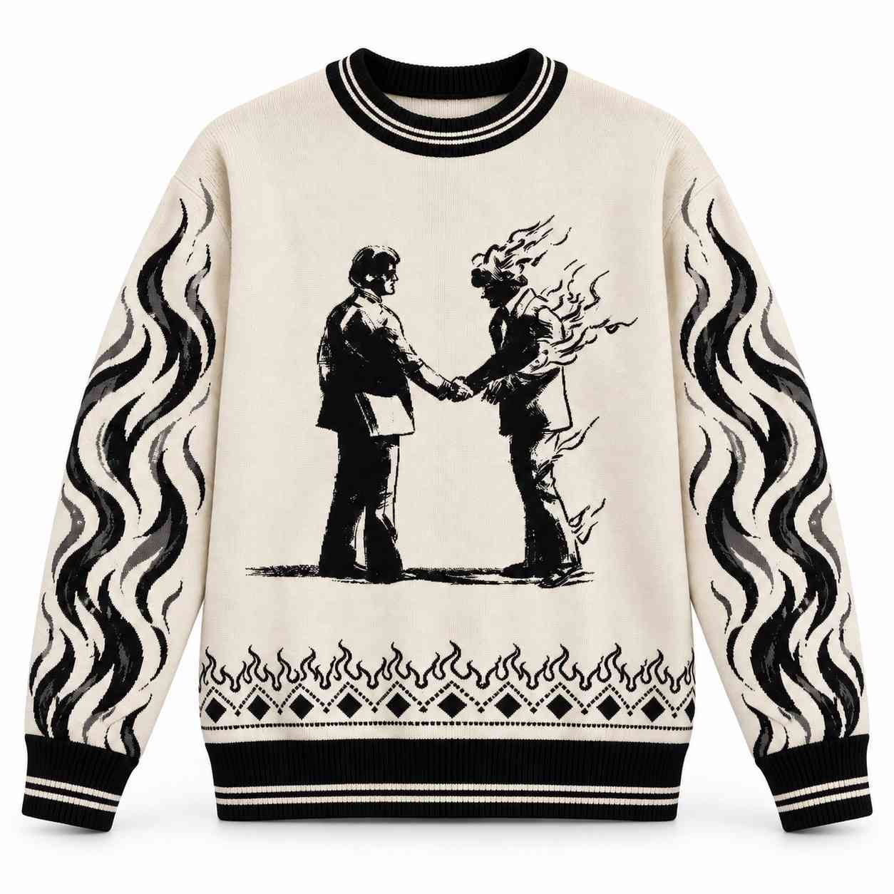 Pink Floyd Ugly Christmas Sweater - Wish You Were Here Handshake Drawing Pink Floyd Ugly Christmas Sweater - Wish You Were Here Handshake Drawing