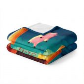 Pink Floyd Velveteen Plush Blanket - Animals Flying Pig Comic Style Art Print