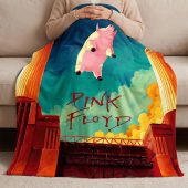Pink Floyd Velveteen Plush Blanket - Animals Flying Pig Comic Style Art Print Pink Floyd Velveteen Plush Blanket - Animals Flying Pig Comic Style Art Print