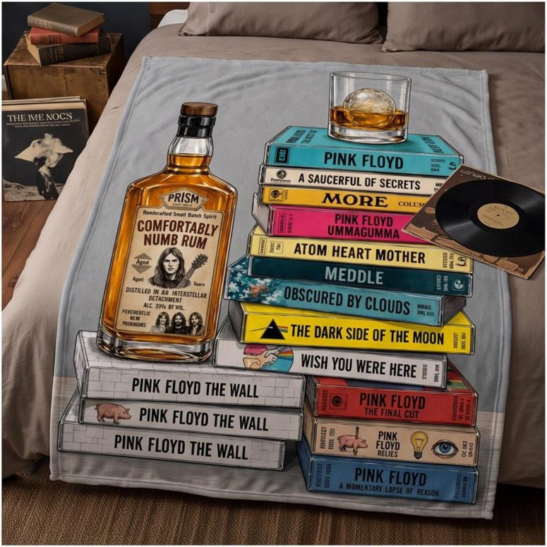 Pink Floyd Velveteen Plush Blanket - Cassettee Collection Comfortably Numb Rum & Classic Albums Artwork