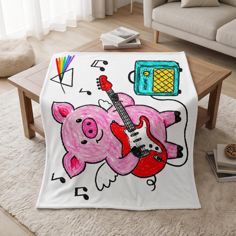 Pink Floyd Velveteen Plush Blanket - Crayon Another Pig In he Band