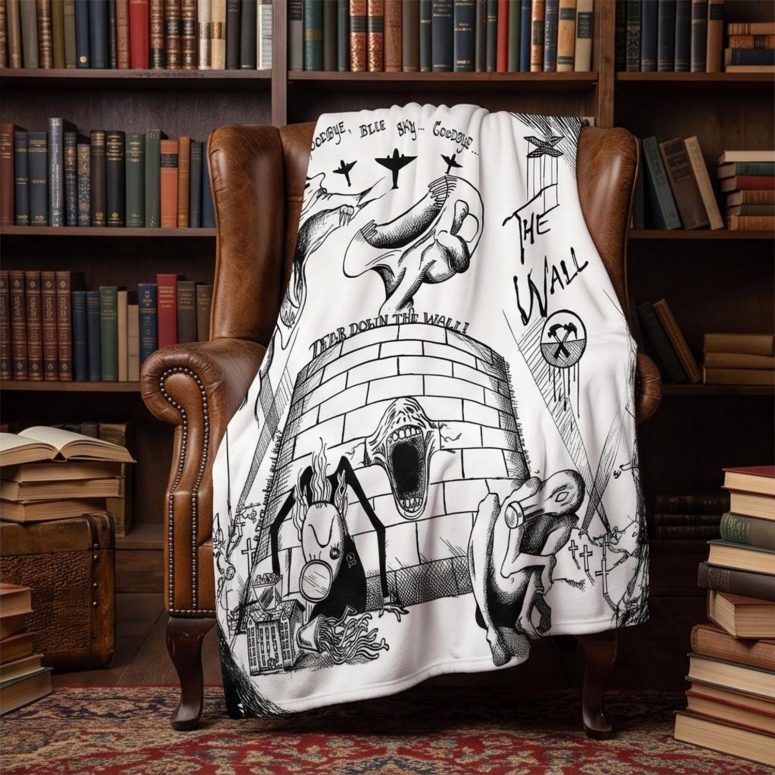 Pink Floyd Velveteen Plush Blanket - Goodbye Blue Sky Tear Down The Wall