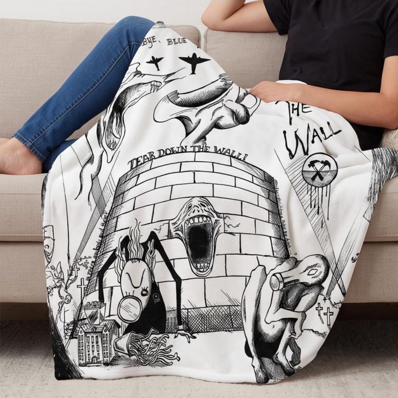 Pink Floyd Velveteen Plush Blanket - Goodbye Blue Sky Tear Down The Wall