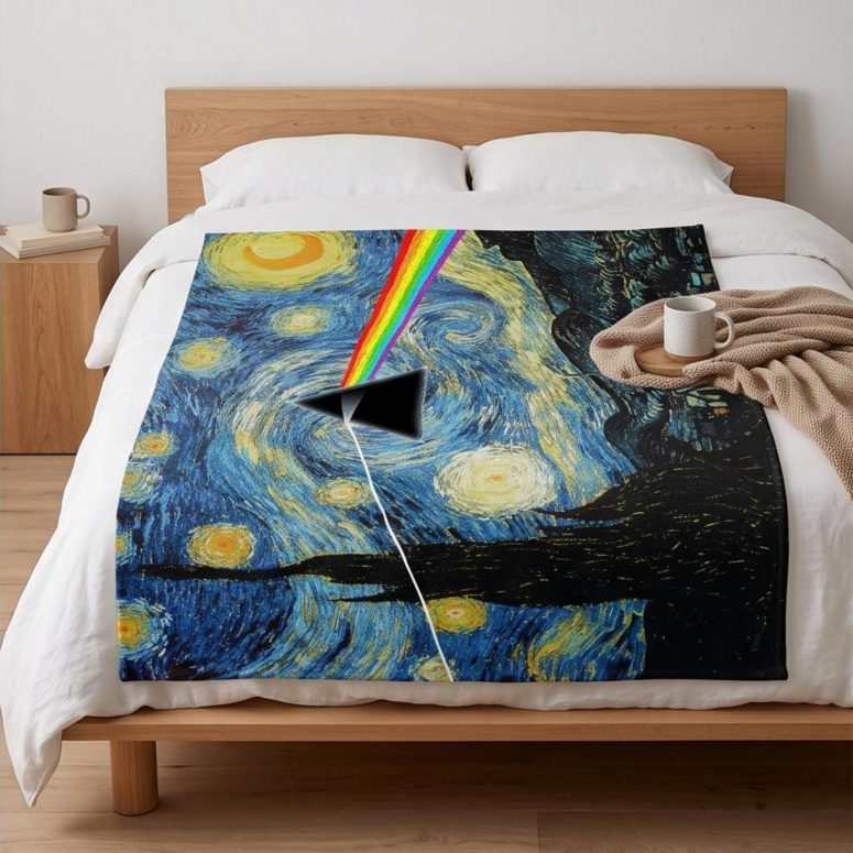 Pink Floyd Velveteen Plush Blanket - Starry Night Dark Side Of The Moon Van Gogh Pink Floyd Velveteen Plush Blanket - Starry Night Dark Side Of The Moon Van Gogh