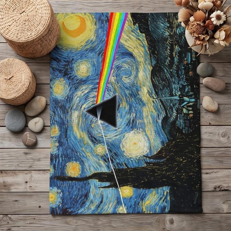 Pink Floyd Velveteen Plush Blanket - Starry Night Dark Side Of The Moon Van Gogh Pink Floyd Velveteen Plush Blanket - Starry Night Dark Side Of The Moon Van Gogh