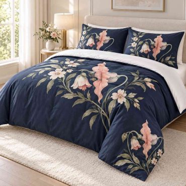 Pink Floyd Bedding Set - The Wall Flowers Navy Wonderful Tonight