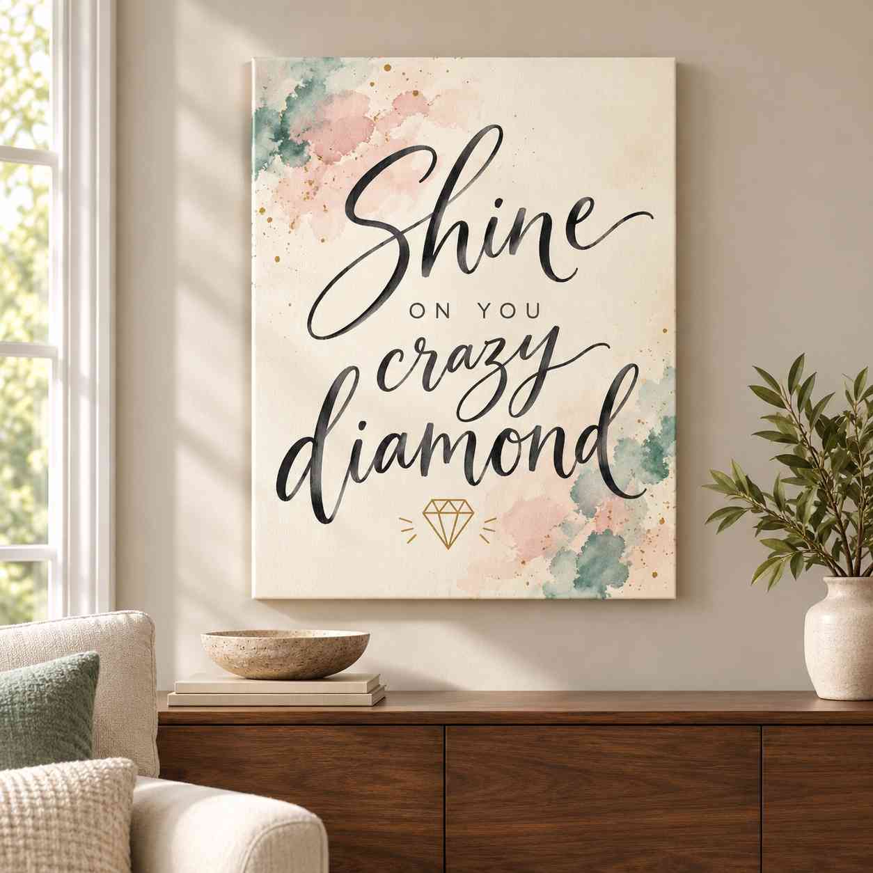 Pink Floyd Canvas - Shine On You Crazy Diamond Hand Lettered Watercolor Drawing Pink Floyd Canvas - Shine On You Crazy Diamond Hand Lettered Watercolor Drawing