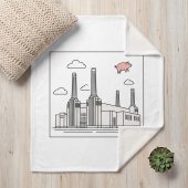 Pink Floyd Fleece Blanket - Flying Pig Over Battersea Power Station Minimalism