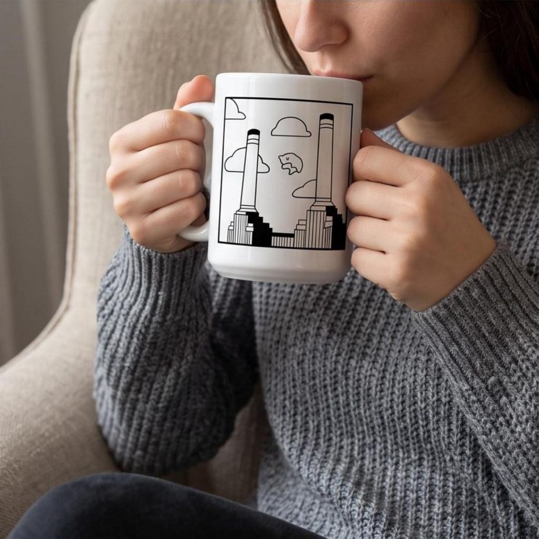 Pink Floyd Mug - Flying Pig Over Battersea Power Station Minimalism