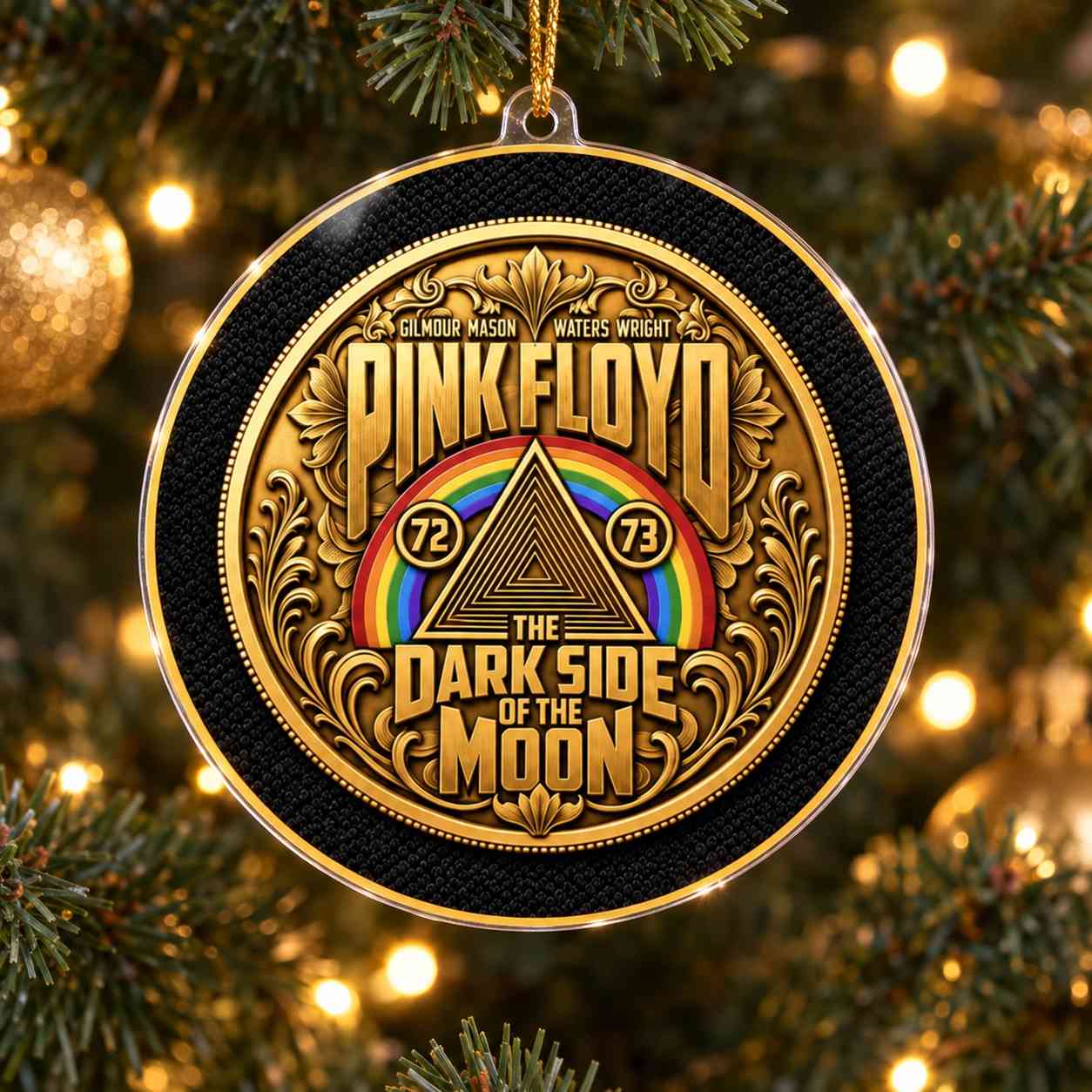 Pink Floyd Ornament - Dark Side 1972 1973 Gold Color Pink Floyd Ornament - Dark Side 1972 1973 Gold Color