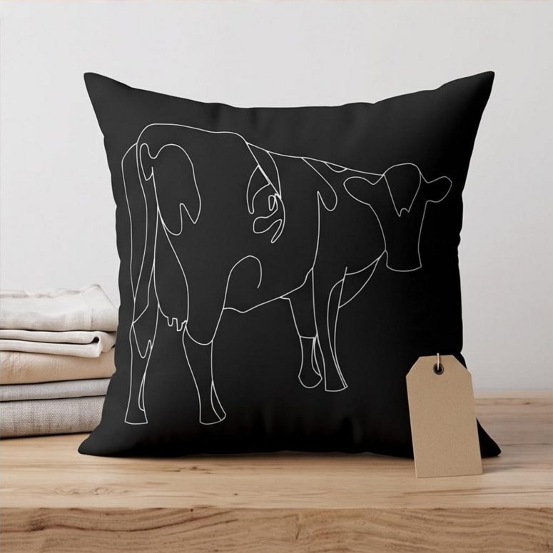 Pink Floyd Pillow Cover - Atom Heart Mother Cow Line Art