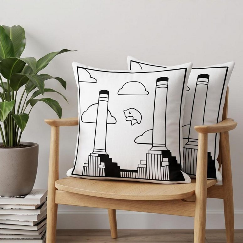 Pink Floyd Pillow Cover - Flying Pig Over Battersea Power Station Minimalism