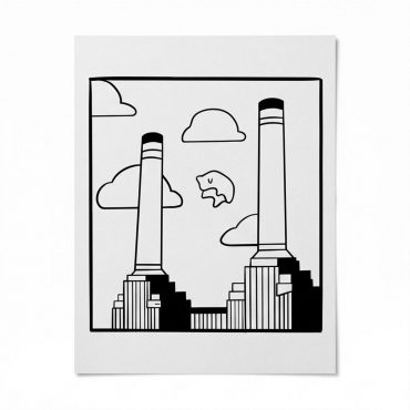 Pink Floyd Poster - Flying Pig Over Battersea Power Station Minimalism