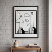 Pink Floyd Poster - Flying Pig Over Battersea Power Station Minimalism