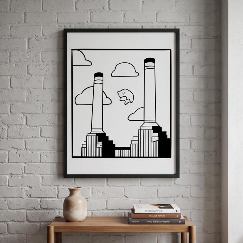 Pink Floyd Poster - Flying Pig Over Battersea Power Station Minimalism