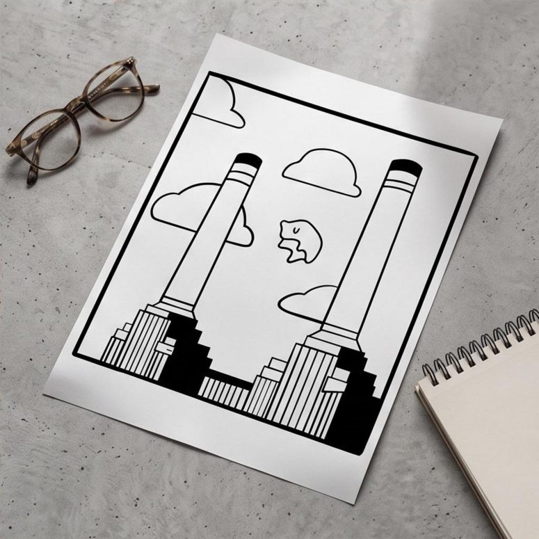 Pink Floyd Poster - Flying Pig Over Battersea Power Station Minimalism