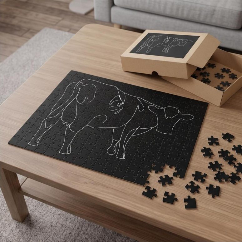 Pink Floyd Puzzle - Atom Heart Mother Cow Line Art