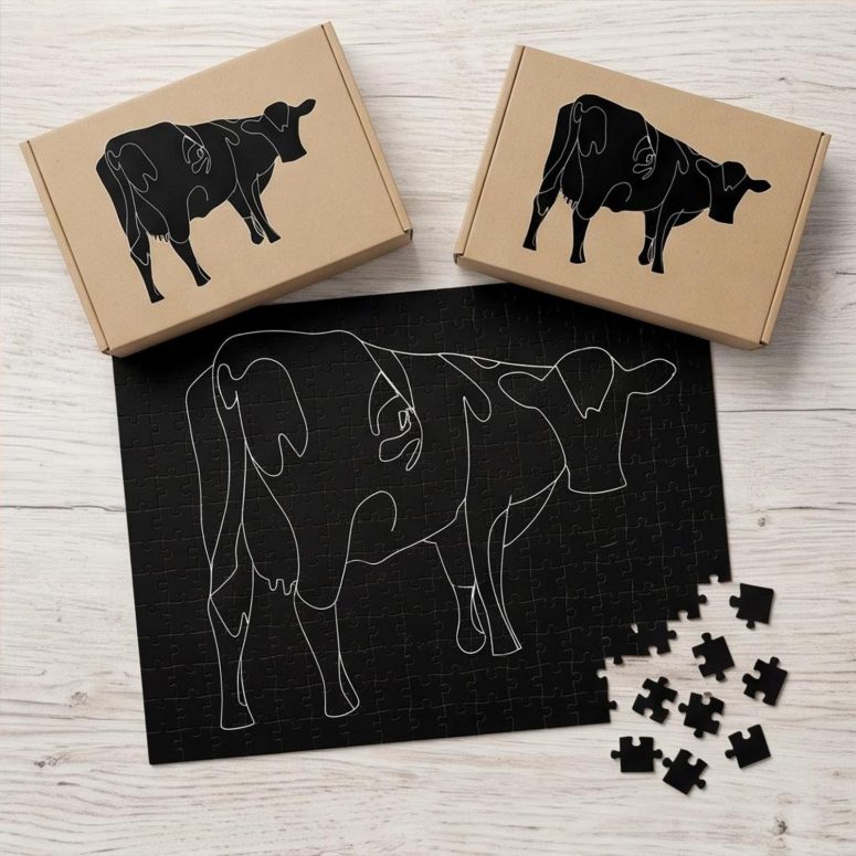 Pink Floyd Puzzle - Atom Heart Mother Cow Line Art