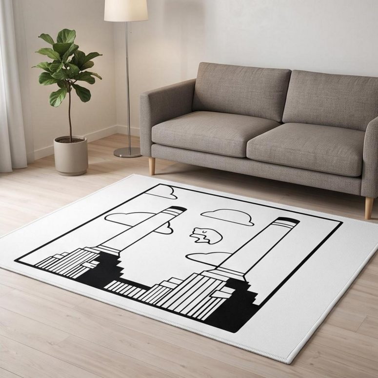 Pink Floyd Rug - Flying Pig Over Battersea Power Station Minimalism Pink Floyd Rug - Flying Pig Over Battersea Power Station Minimalism