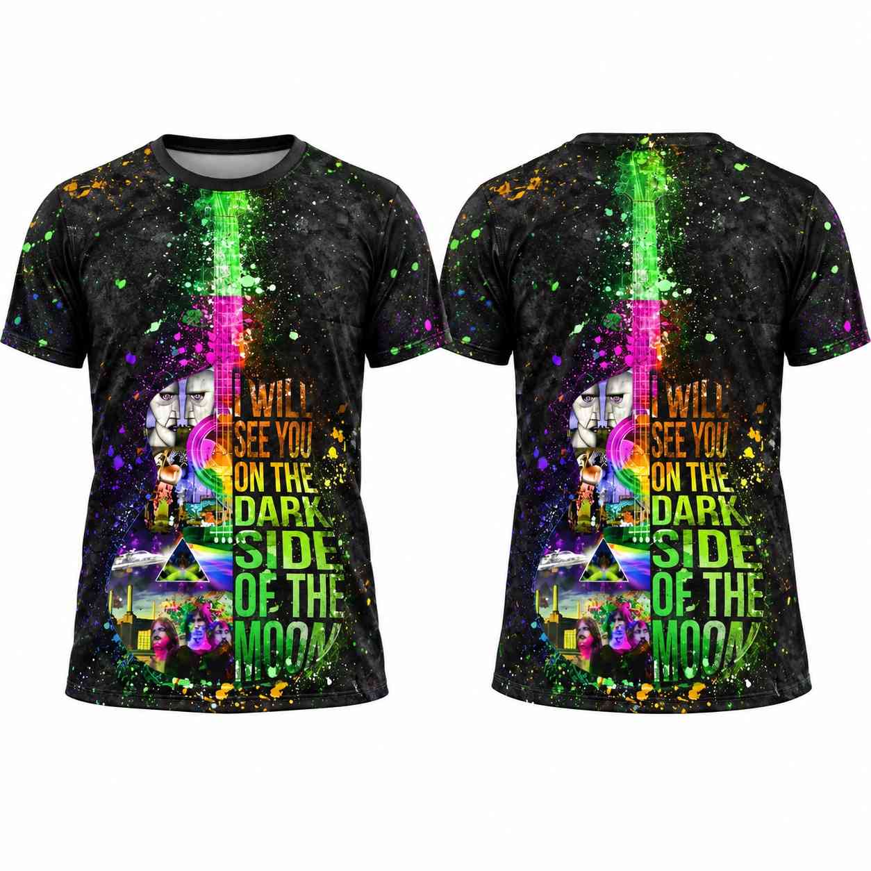 Pink Floyd Shirt - Brain Damage I Will See You On The Dark Side Of The Moon Guitar Typography Pink Floyd Shirt - Brain Damage I Will See You On The Dark Side Of The Moon Guitar Typography