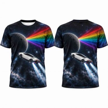 Pink Floyd Shirt - Dark Side Of The Moon Flying Car Tesla Roadster SpaceX