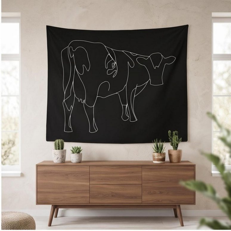 Pink Floyd Tapestry - Atom Heart Mother Cow Line Art