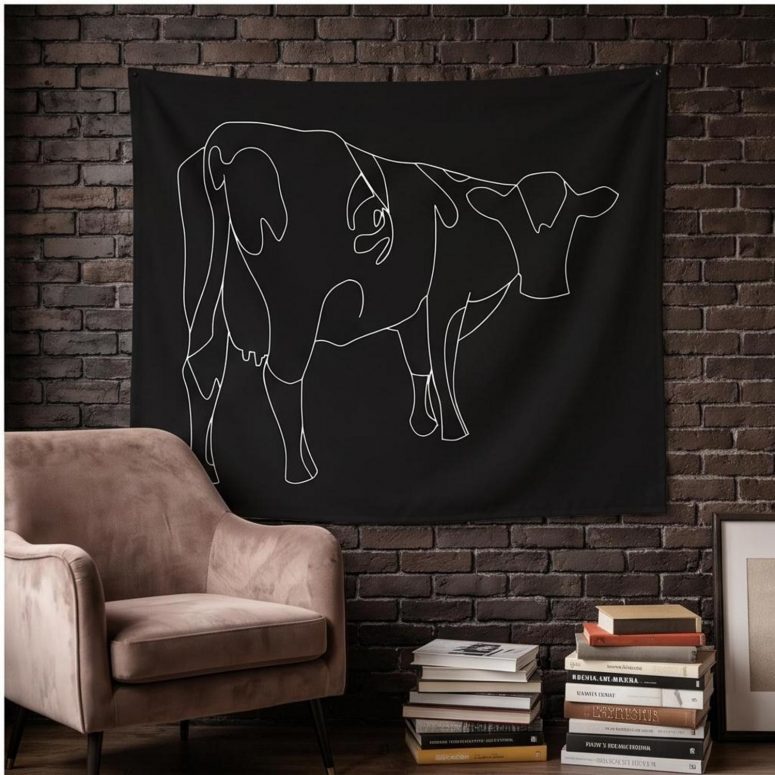 Pink Floyd Tapestry - Atom Heart Mother Cow Line Art
