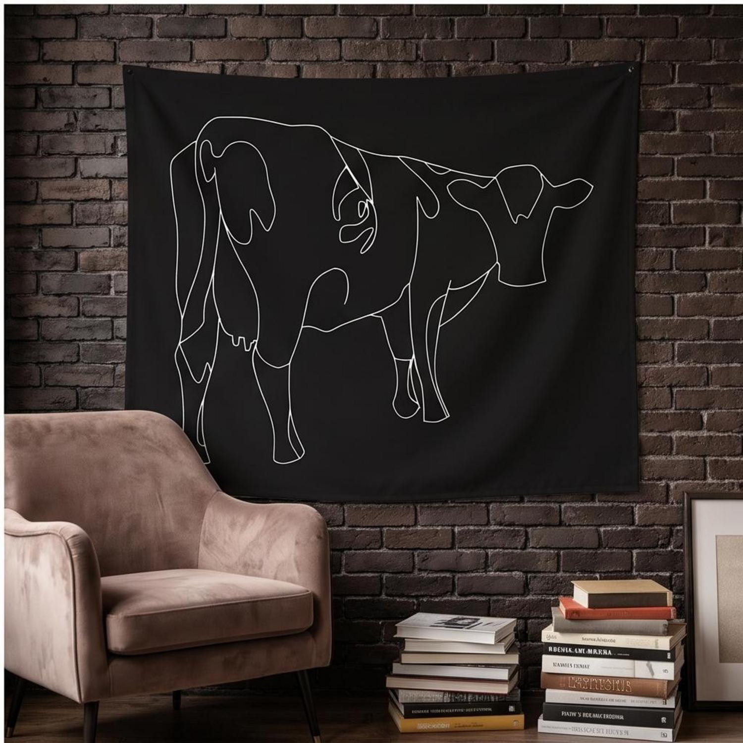 Pink Floyd Tapestry - Atom Heart Mother Cow Line Art - OtherBrick